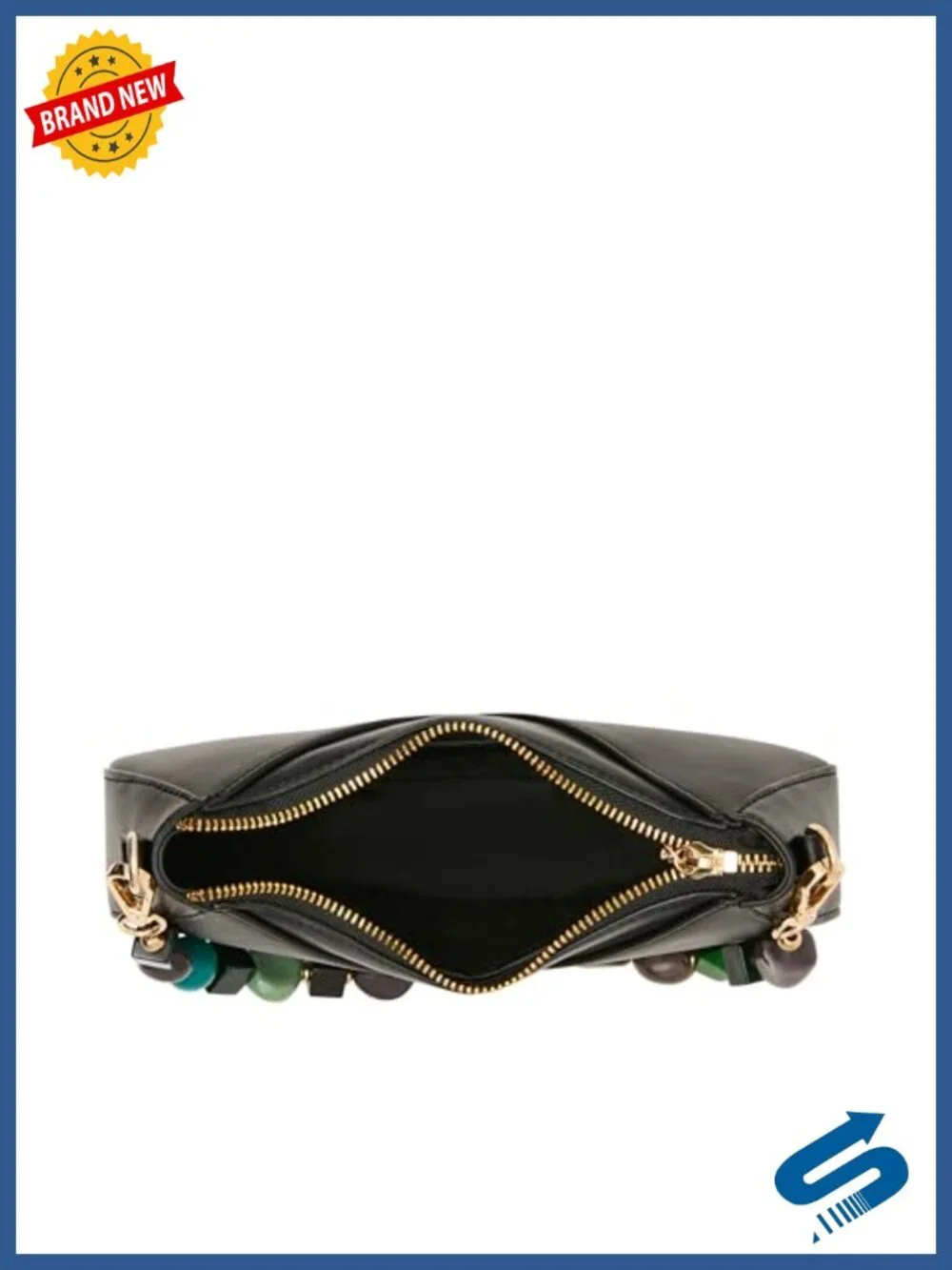Faux Leather Satchel Crossbody Bag with Bead Ornament Strap